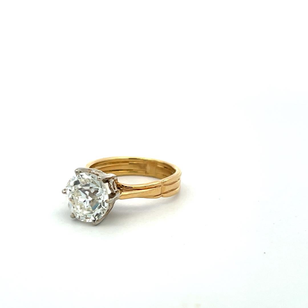 3.00 Carat Old European Cut J SI1 Diamond 14 Karat Two Tone Gold Engagement Ring en vente 1