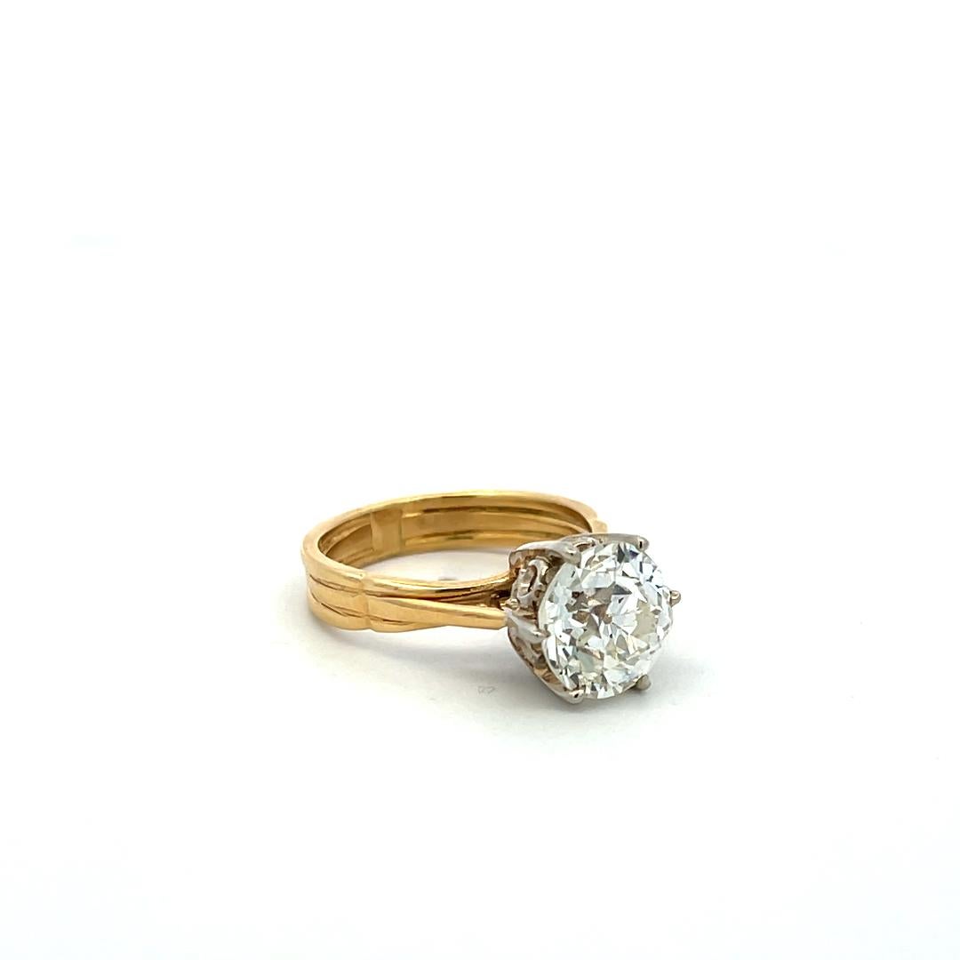 3.00 Carat Old European Cut J SI1 Diamond 14 Karat Two Tone Gold Engagement Ring en vente 2