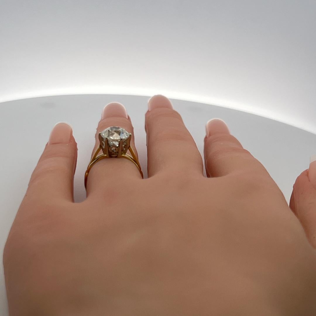 3.00 Carat Old European Cut J SI1 Diamond 14 Karat Two Tone Gold Engagement Ring en vente 4