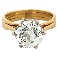 3.00 Carat Old European Cut J SI1 Diamond 14 Karat Two Tone Gold Engagement Ring