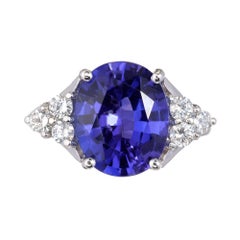 3.00 Carat Oval Bright Purple Blue Tanzanite Diamond Ring
