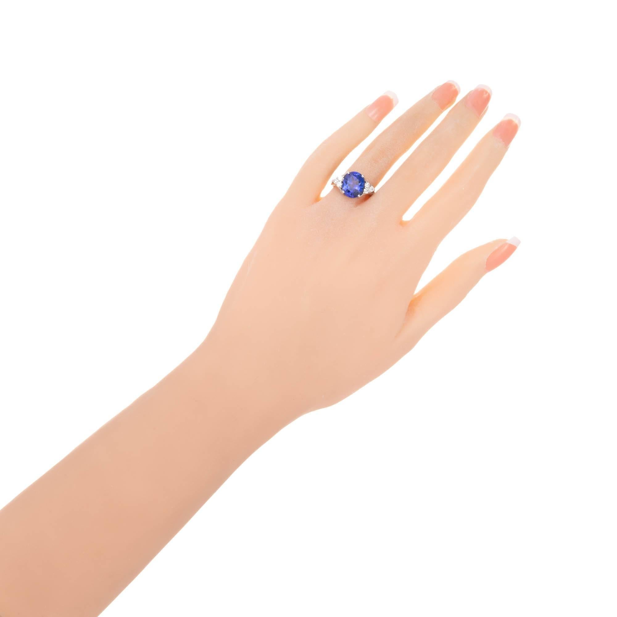 Oval Cut 3.00 Carat Oval Bright Purple Blue Tanzanite Diamond Ring For Sale