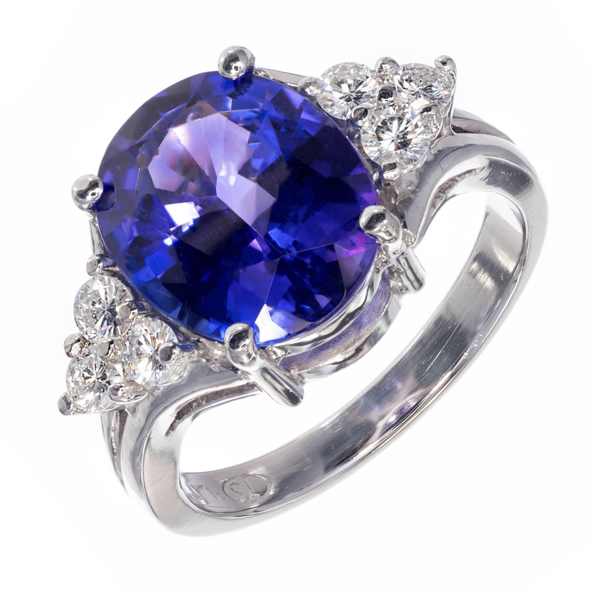 3.00 Carat Oval Bright Purple Blue Tanzanite Diamond Ring For Sale