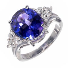 3.00 Carat Oval Bright Purple Blue Tanzanite Diamond Ring