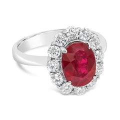 GIA Certified 3.00 Carats Oval Cut Burmese Ruby & Diamond Halo Engagement Ring