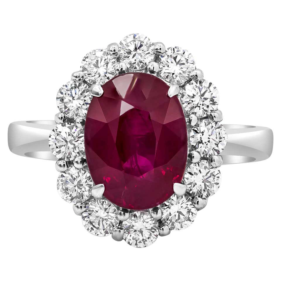 Oval Shape Ruby IGI Certified 0.75ct Natural Oval Ruby and Mixed-Cut Diamond Halo Ring ...