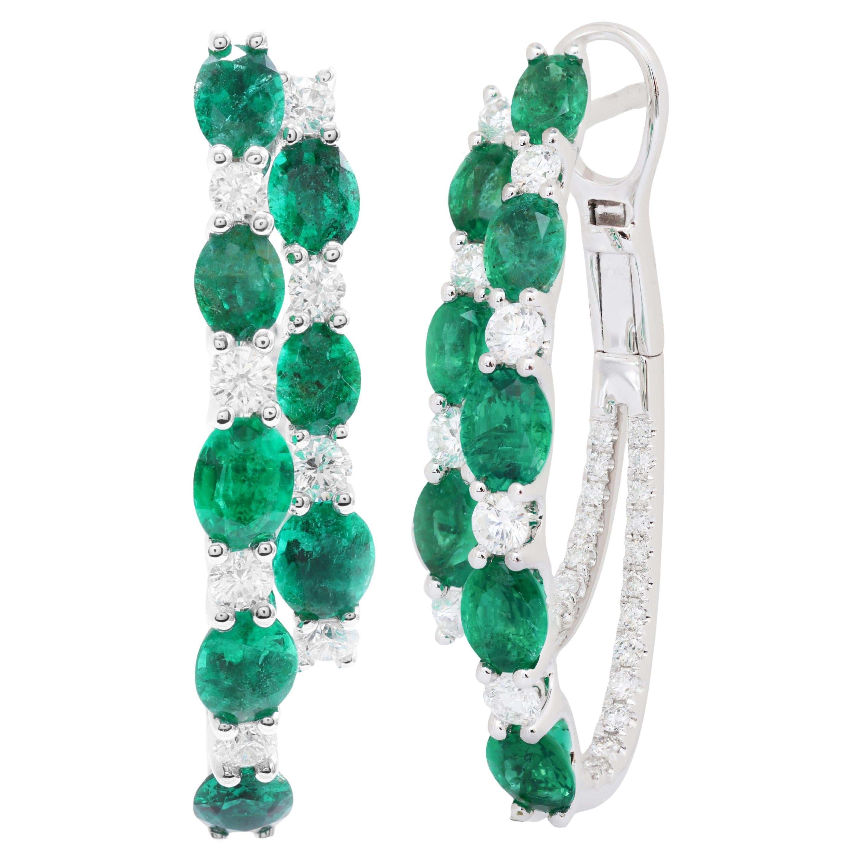 Cerchi a leva con smeraldo ovale da 3,00 carati e diamante da 1,00 carati in oro 14K ref621