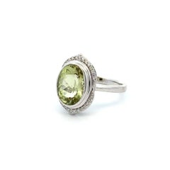 3.00 Carat Oval Green Garnet GIA and RBC Diamond Gold Vintage Ring