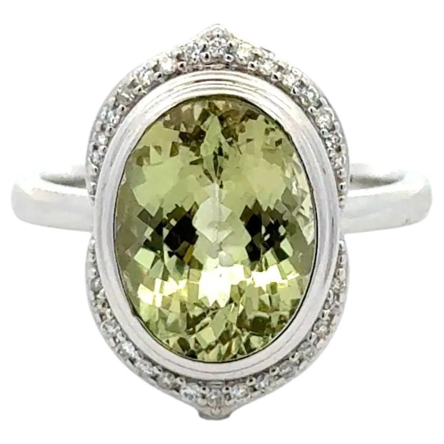 3.00 Carat Oval Green Garnet GIA and RBC Diamond Gold Vintage Ring For Sale