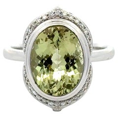 3.00 Carat Oval Green Garnet GIA and RBC Diamond Gold Vintage Ring