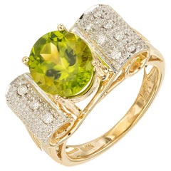 3.00 Carat Oval Peridot Diamond Swirl Gold Dinner Ring