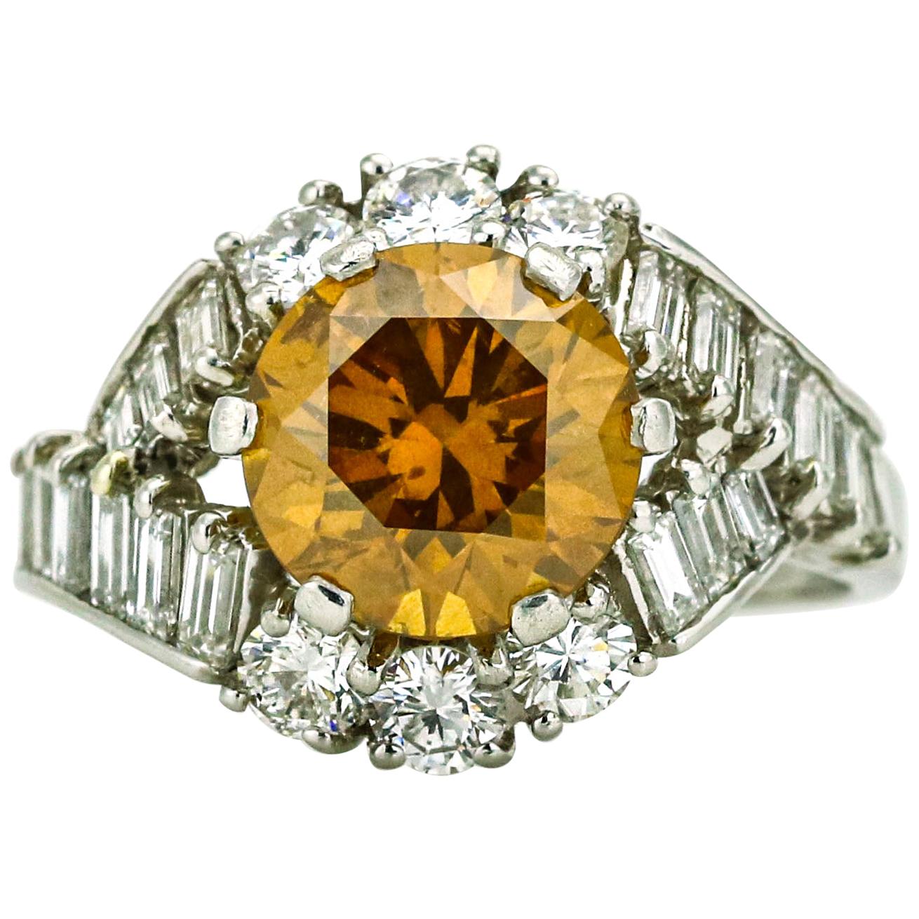 3.00 Carat Platinum GIA Fancy Colored Natural Orange Diamond Ring For Sale