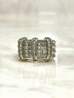 3.00 Carat Princess Cut Diamond 18K Italian White Gold Cluster Mens Ring