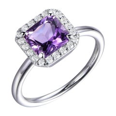 Bague de fiançailles cocktail halo en zirconia cubique taille Asscher violette de 3,00 carats