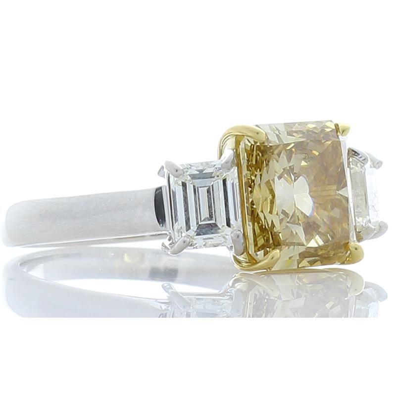 Contemporary 3.00 Carat Radiant Cut Fancy Yellow Diamond Cocktail Ring in Platinum