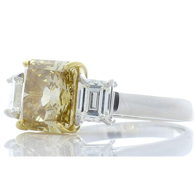 3.00 Carat Radiant Cut Fancy Yellow Diamond Cocktail Ring in Platinum 1