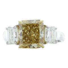 3.00 Carat Radiant Cut Fancy Yellow Diamond Cocktail Ring in Platinum