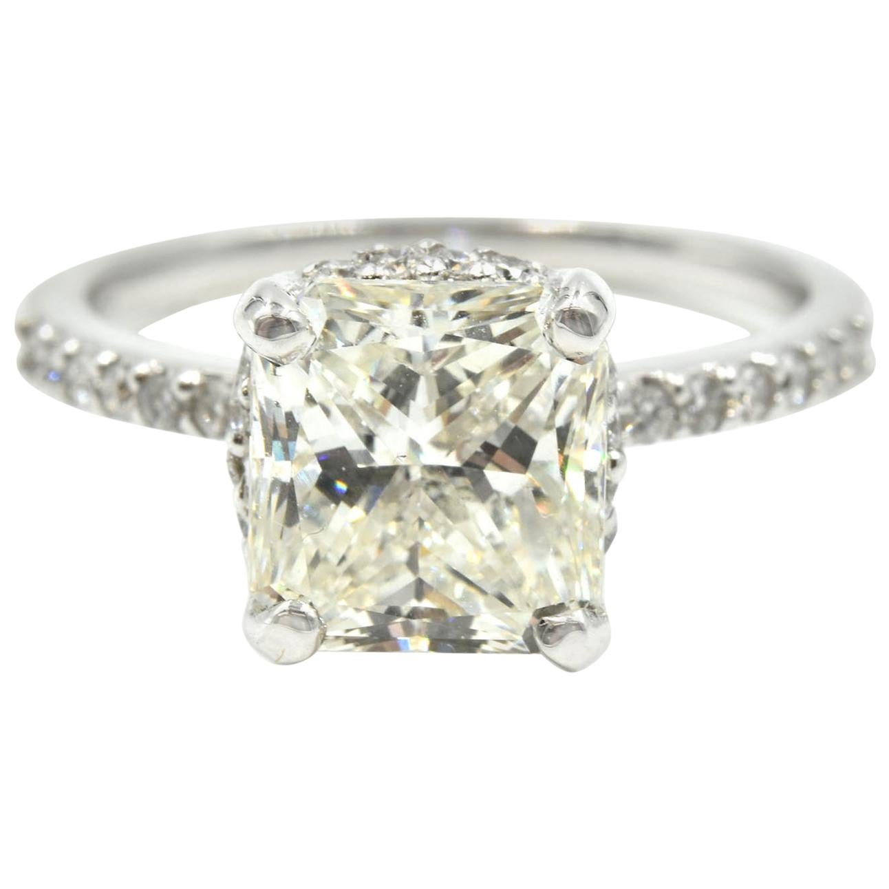 3.00 Carat Radiant Cut GIA Certified Diamond Engagement Ring 14 Karat White Gold