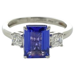 3.00 Carat Radiant Shape Tanzanite & Diamond Ring In Platinum