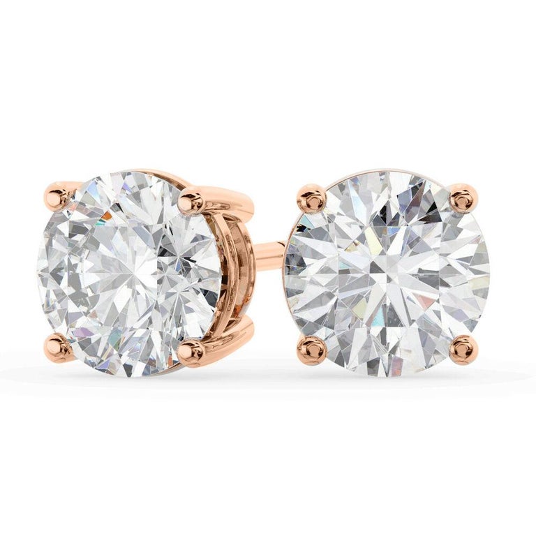 3 00 Carat Round Brilliant Cut Diamond Stud Earrings 18 Karat