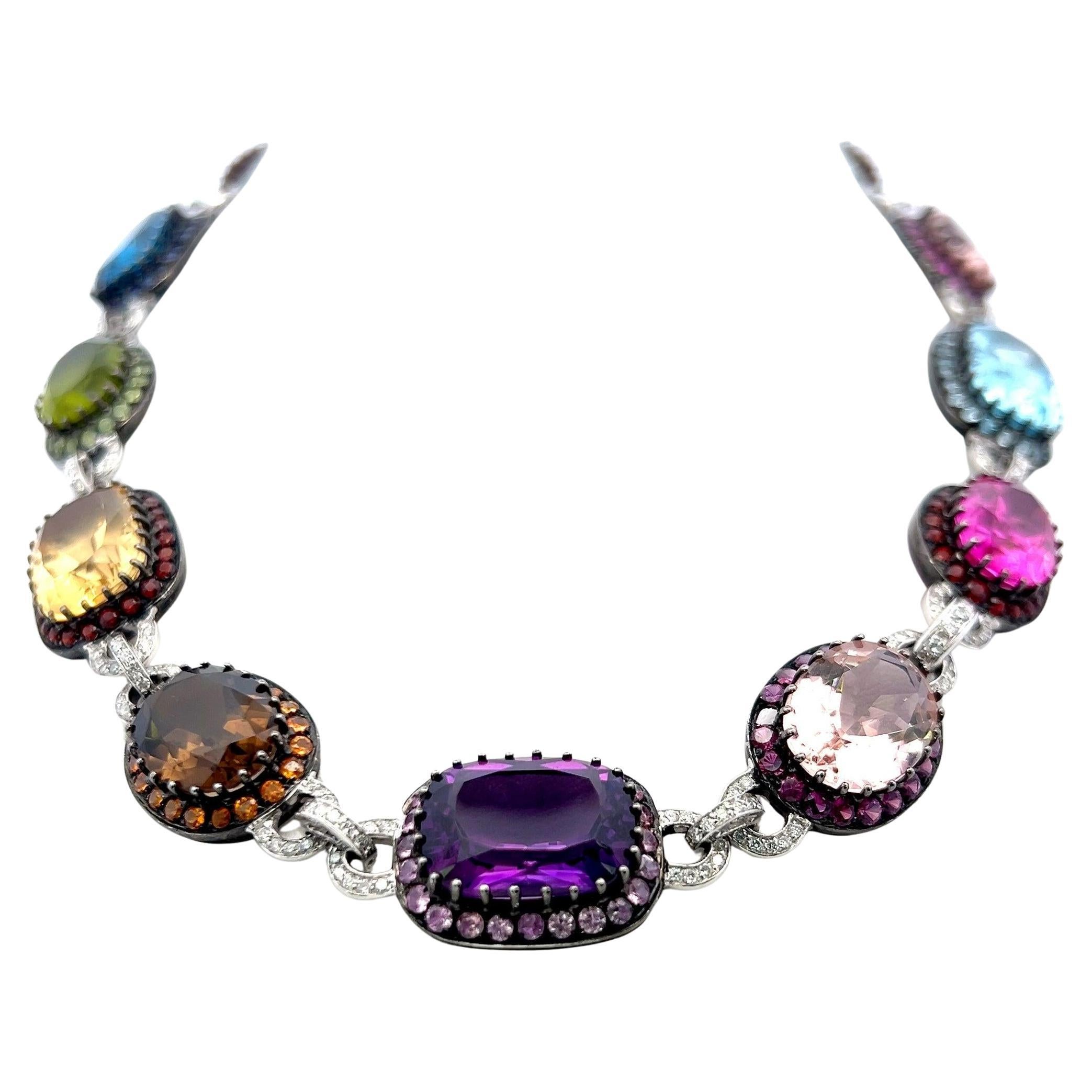 3.00 Carat Round Brilliant Diamond 18K White Gold Gems Stone Necklace For Sale
