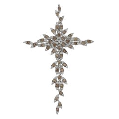 3.00 Carat Round Brilliant Diamond Cross Brooch/Pendant, 18 Karat Gold Garland