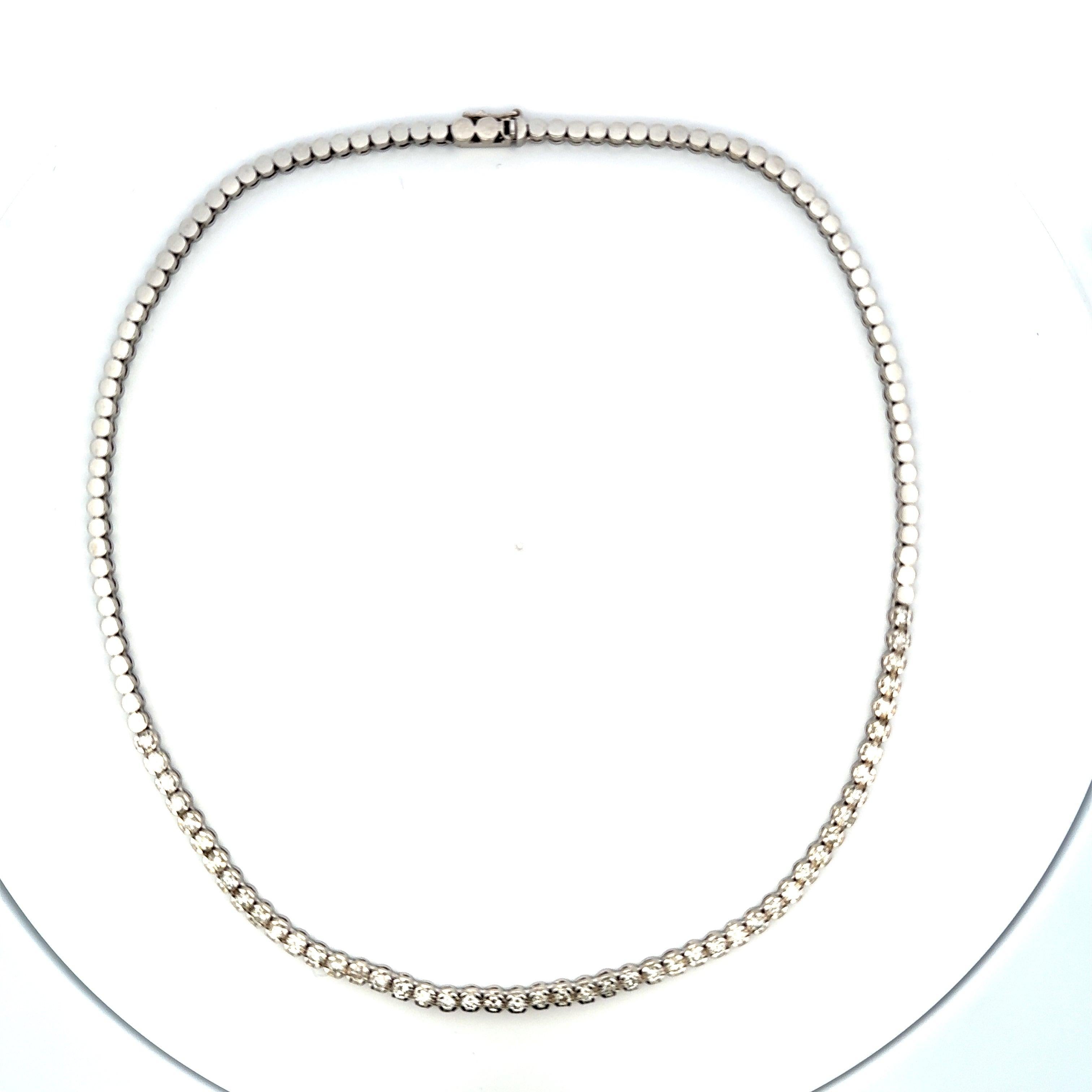 3.00 Carat Round Brilliant I SI2 Diamond 18 Karat White Gold Riviera Necklace For Sale 3