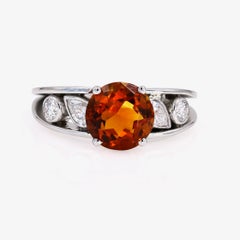 3.00 Carat Round Citrine and Diamond Ring