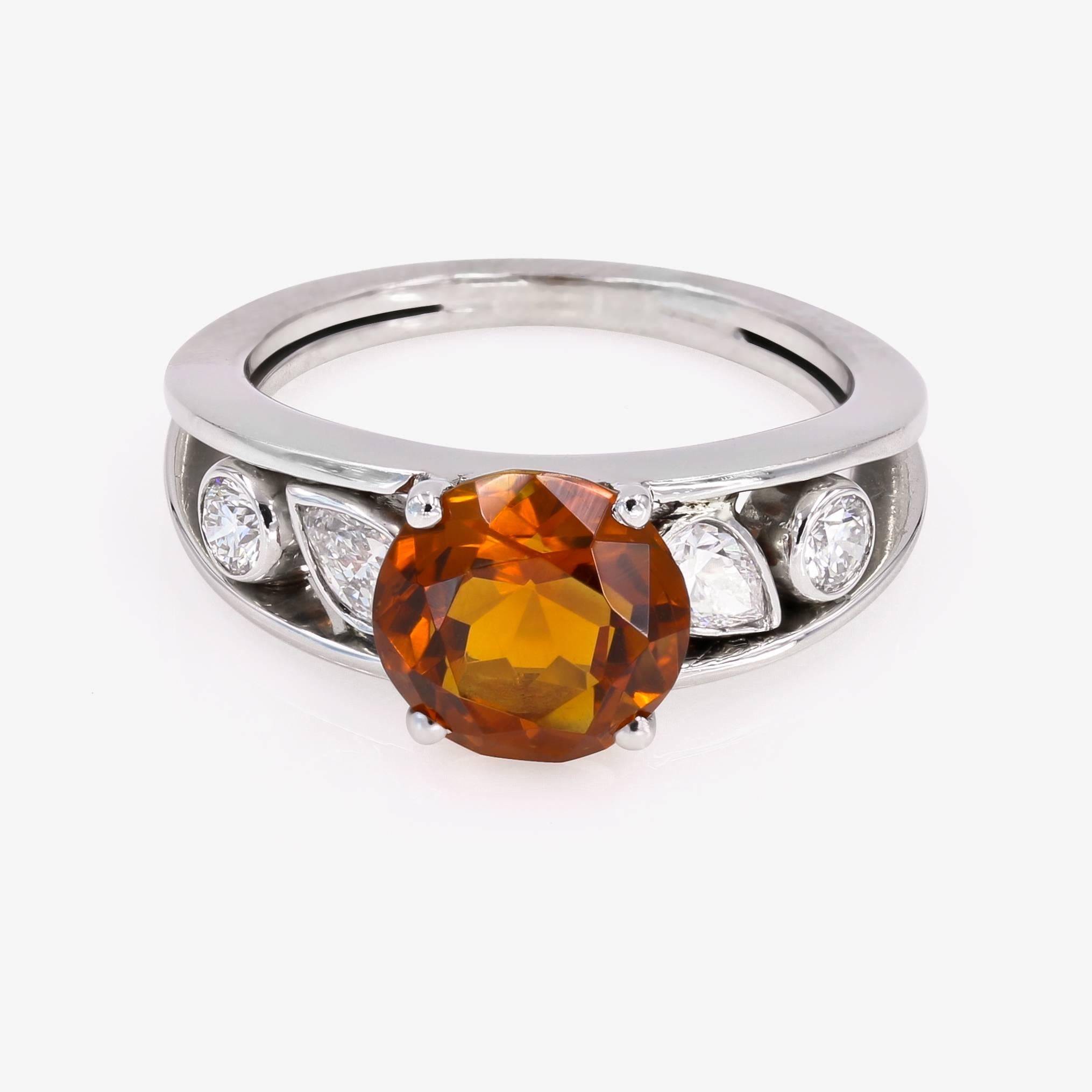 Contemporary 3.00 Carat Round Citrine and Diamond Ring For Sale