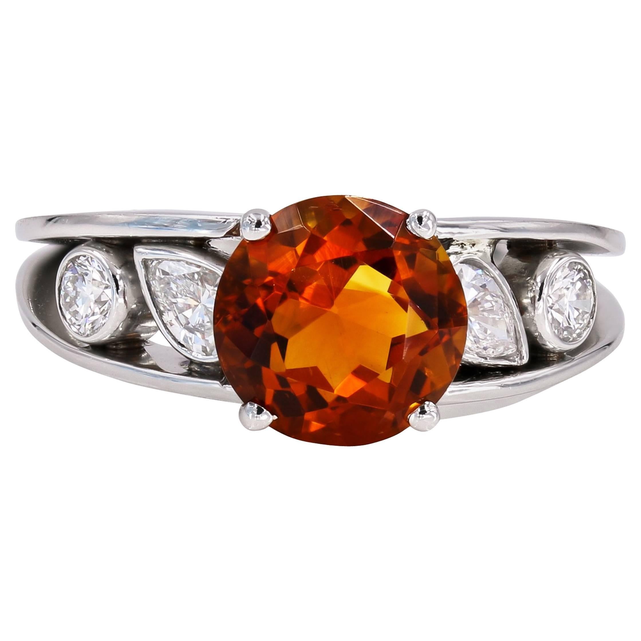 3.00 Carat Round Citrine and Diamond Ring For Sale