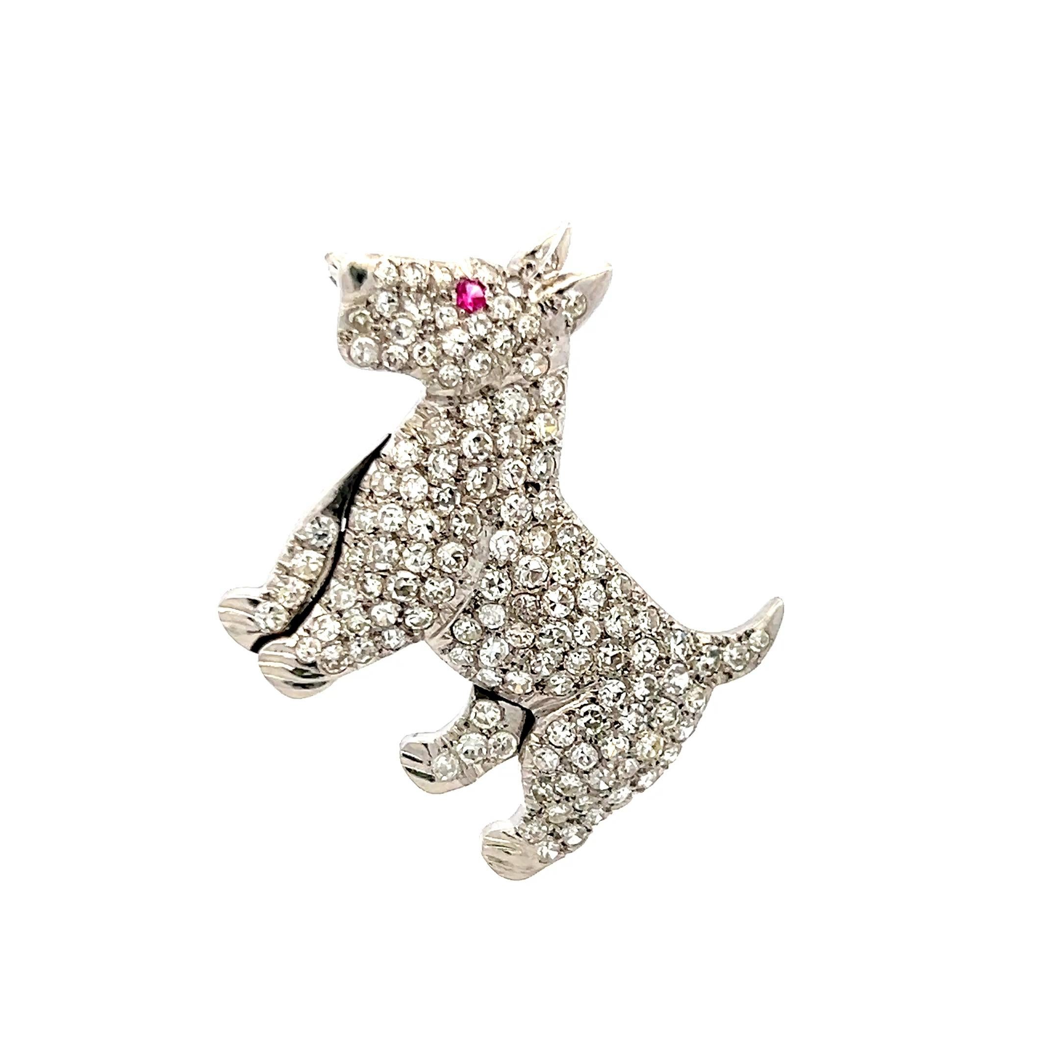 Diamante redondo de 3,00 quilates Rubí de 0,02 quilates Broche de oro blanco de 18 quilates en venta 8