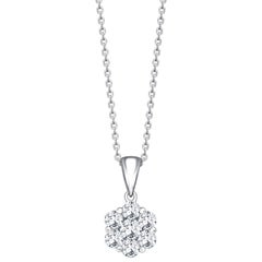 Bespoke 3 Carat Round Diamond 18 Kt White Gold Cluster Daisy Pendant Necklace