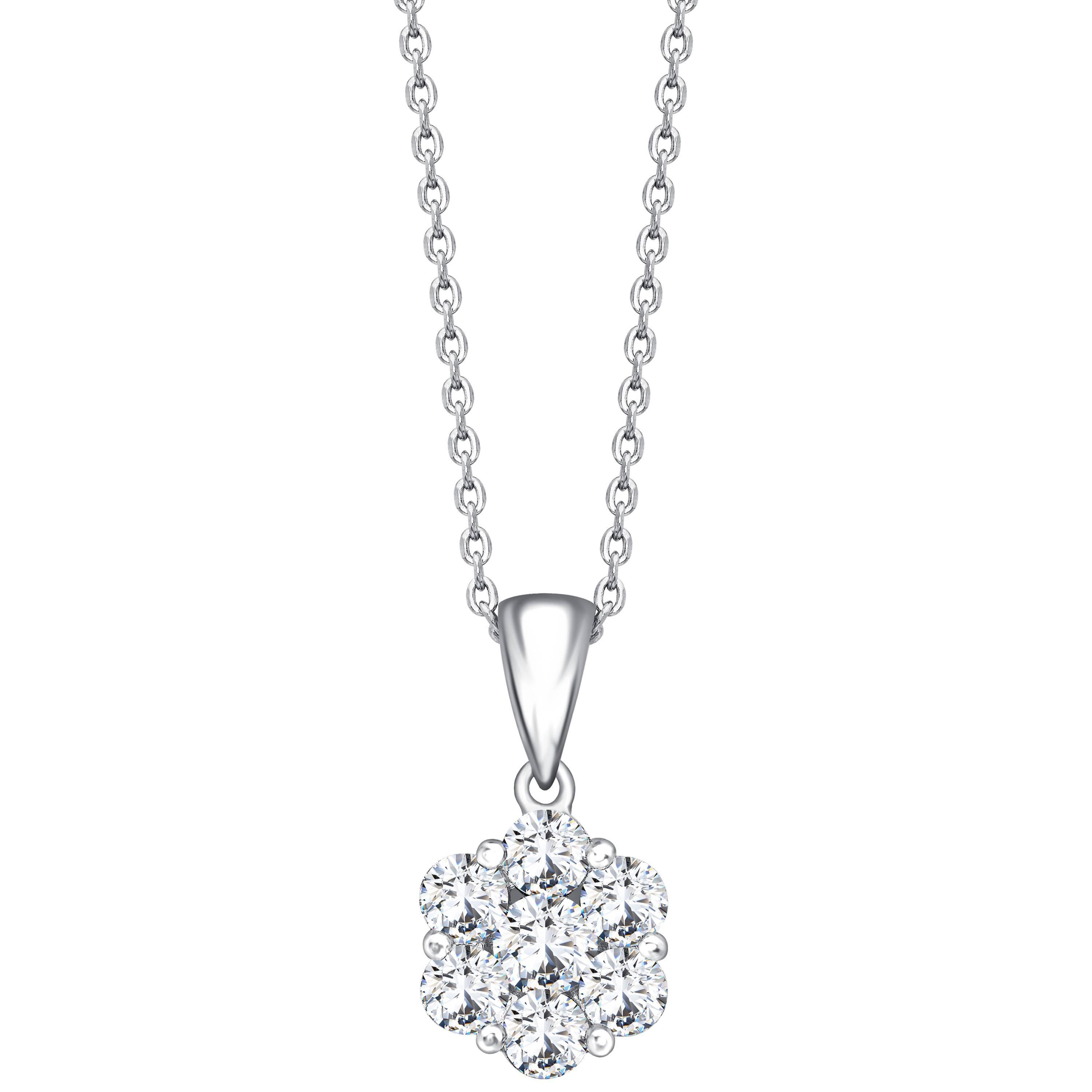 Bespoke 3 Carat Round Diamond 18 Kt White Gold Cluster Daisy Pendant Necklace 