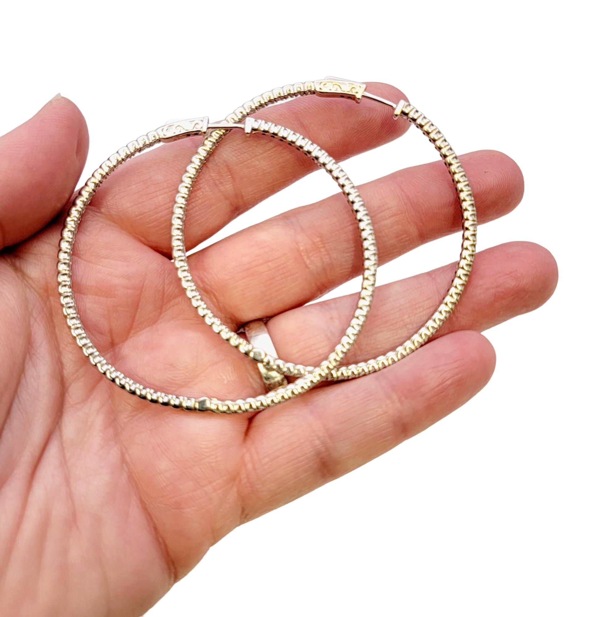 3.00 Carat Round Diamond Inside-Outside Large Hoop Earrings 14 Karat White Gold For Sale 9