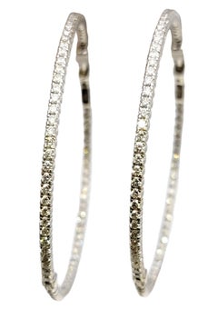 3.00 Carat Round Diamond Inside-Outside Large Hoop Earrings 14 Karat White Gold