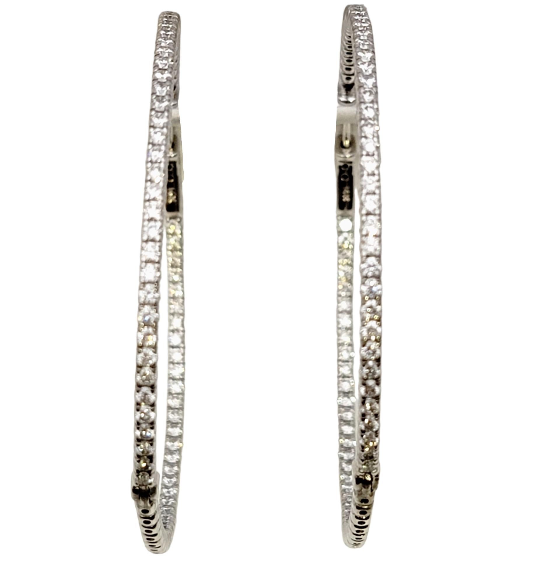 3.00 Carat Round Diamond Inside-Outside Large Hoop Earrings 14 Karat White Gold In Good Condition For Sale In Scottsdale, AZ