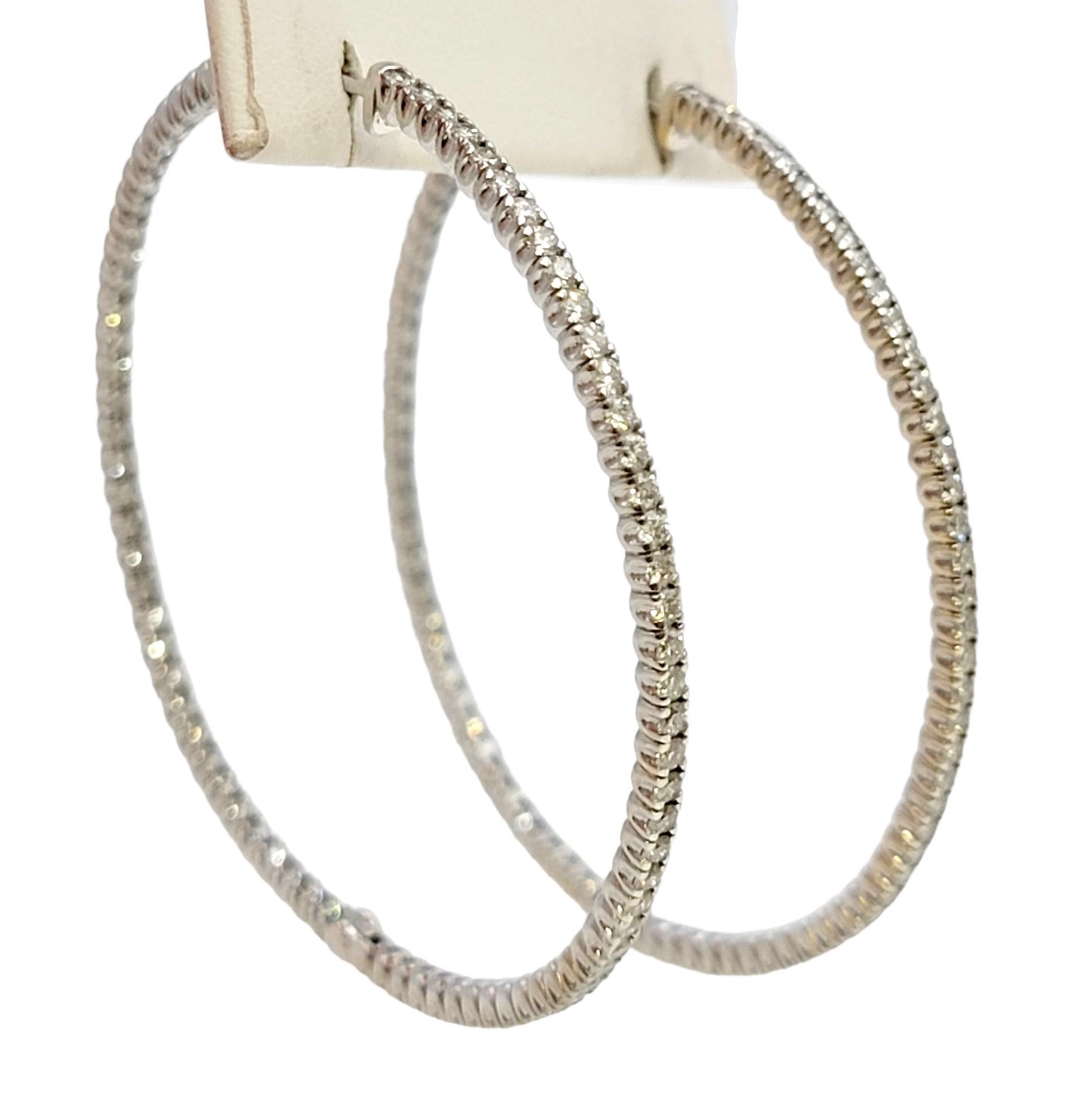 Women's 3.00 Carat Round Diamond Inside-Outside Large Hoop Earrings 14 Karat White Gold For Sale