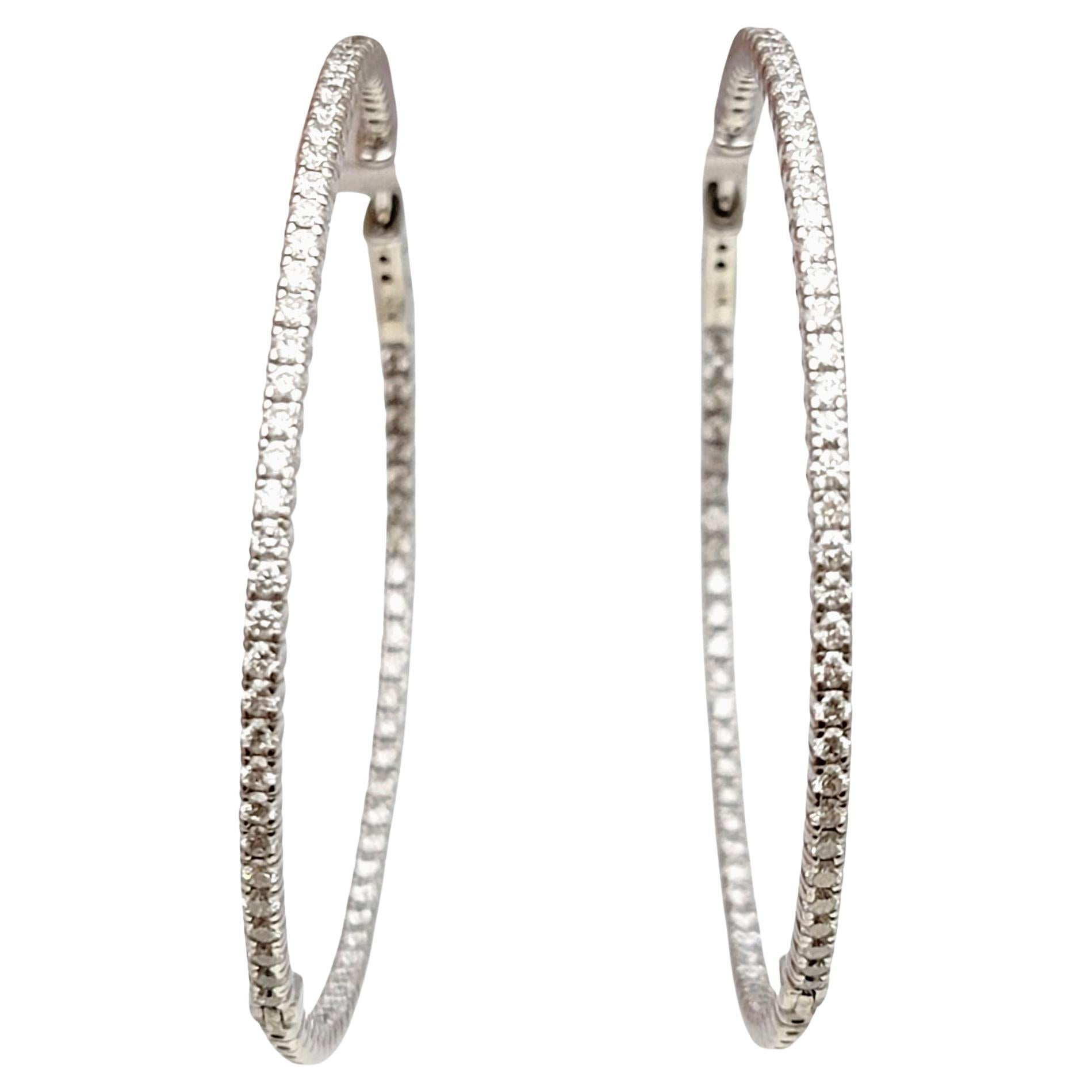 3.00 Carat Round Diamond Inside-Outside Large Hoop Earrings 14 Karat White Gold For Sale