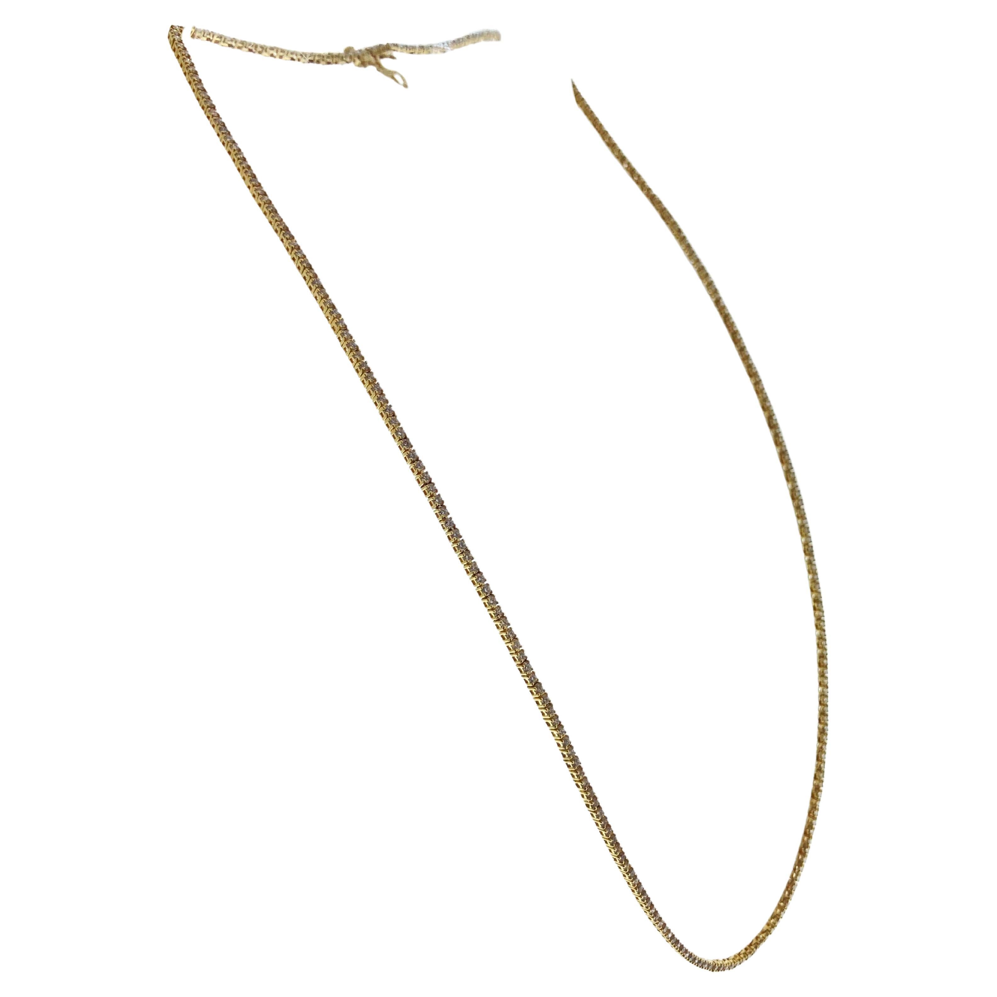 3.00 Carat Round Diamond Tennis Necklaces In 14k Yellow Gold For Sale