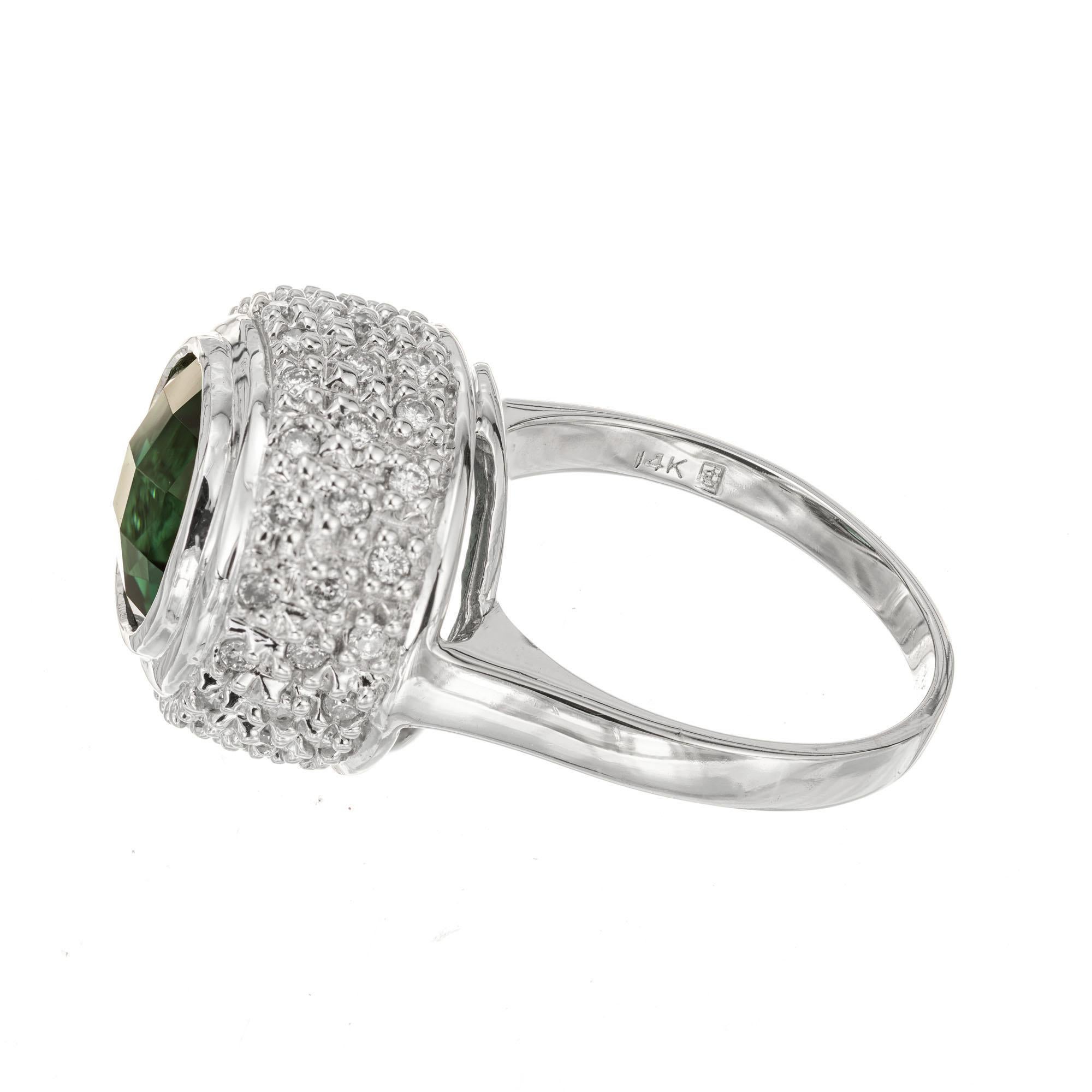 Round Cut 3.00 Carat Round Green Tourmaline Diamond Gold Ring For Sale