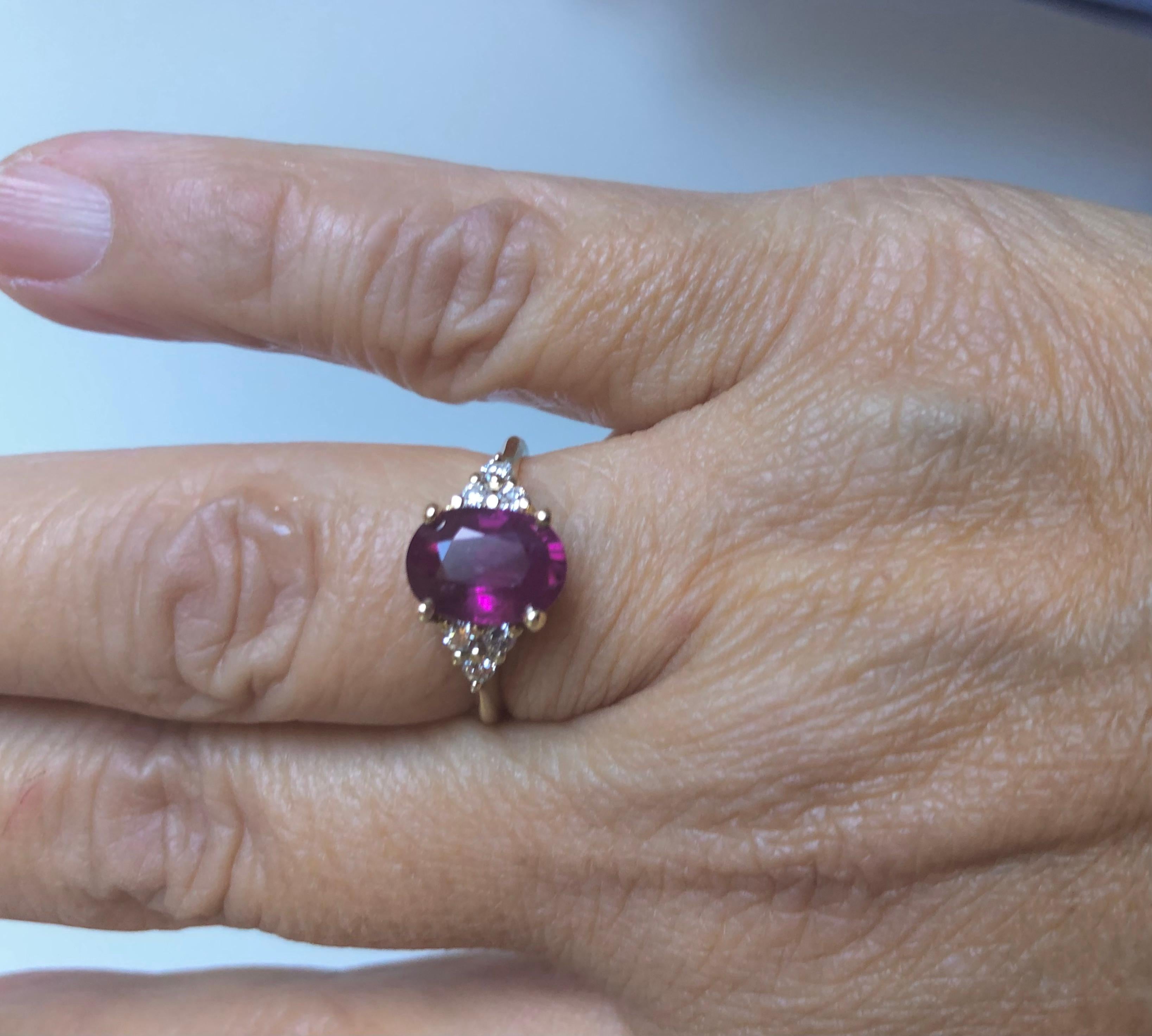 Round Cut 3.00 Carat Ruby Diamond Cocktail Ring and 14 Karat For Sale