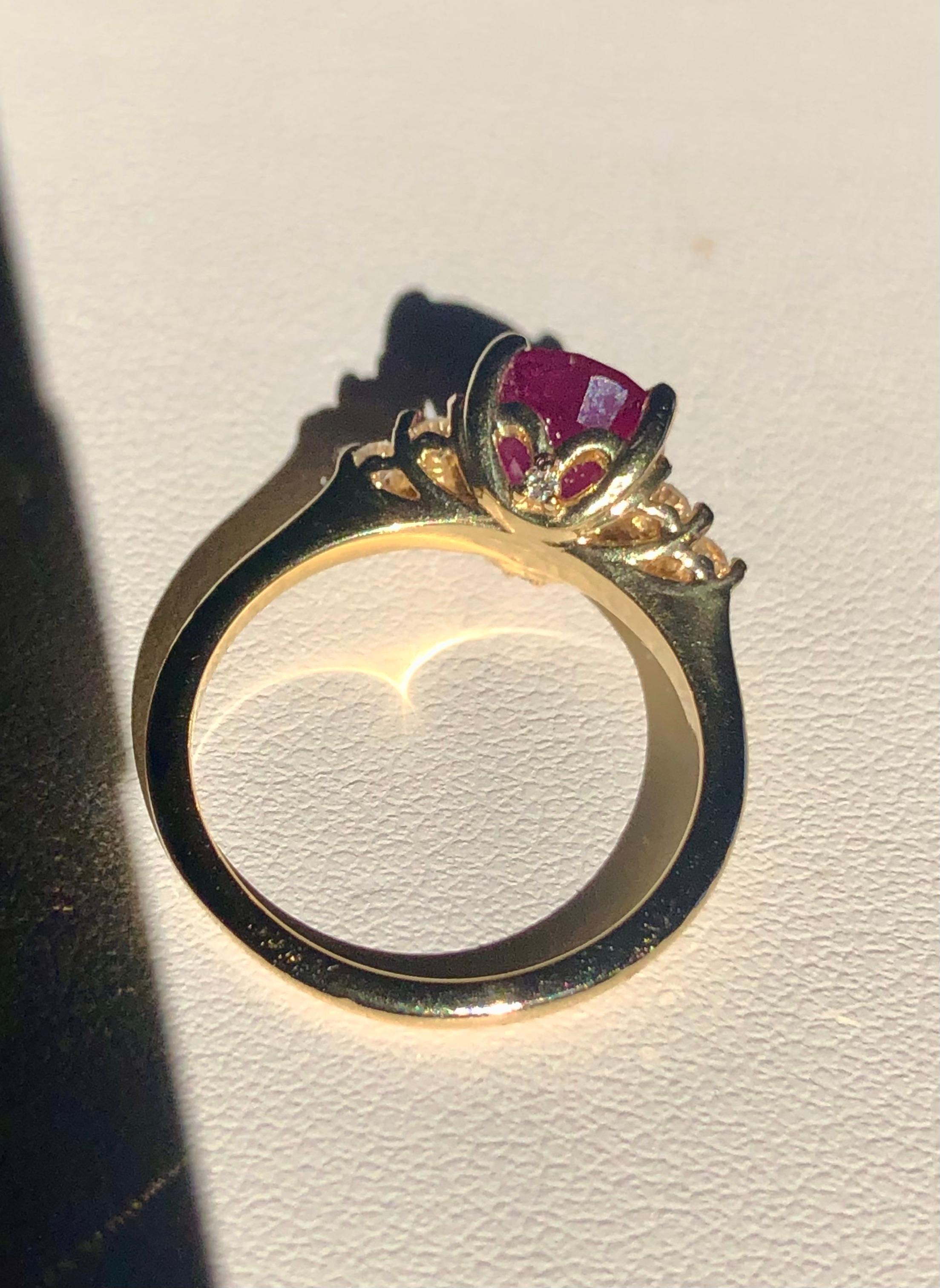 3.00 Carat Ruby Diamond Cocktail Ring and 14 Karat For Sale 2