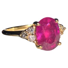 3.00 Carat Ruby Diamond Cocktail Ring and 14 Karat