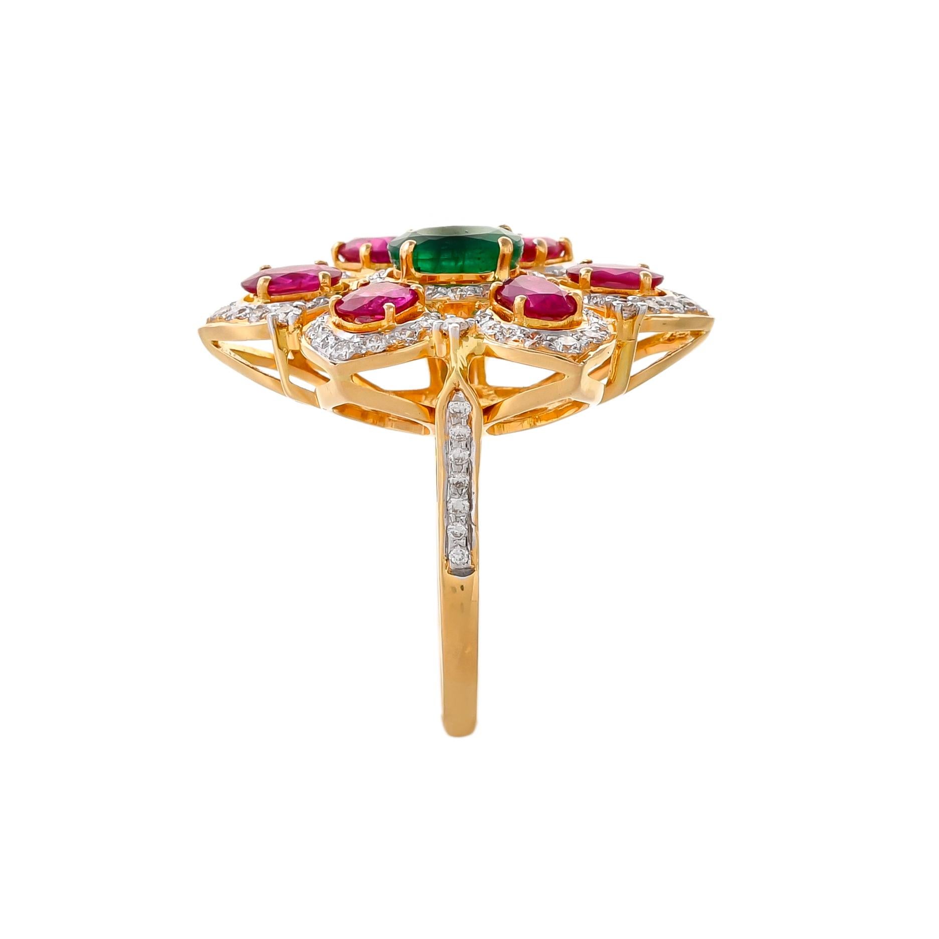 Dreaming a treasure with unmatched beauty?  Our Benazeer ring in floral motif celebrate diamonds with the rich and radiant hues of emerald and ruby.
One-of-a-kind treasures from our limited-edition collection, this gorgeous 3.00 carats rubies