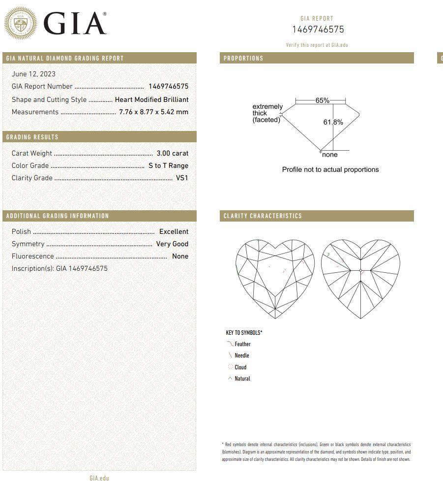 3.00 Carat Heart shaped diamond VS1 Clarity GIA Certified For Sale 2