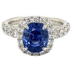 3.00 Carat Sapphire and Diamond Platinum Henry Daussi Ring Estate Fine Jewelry