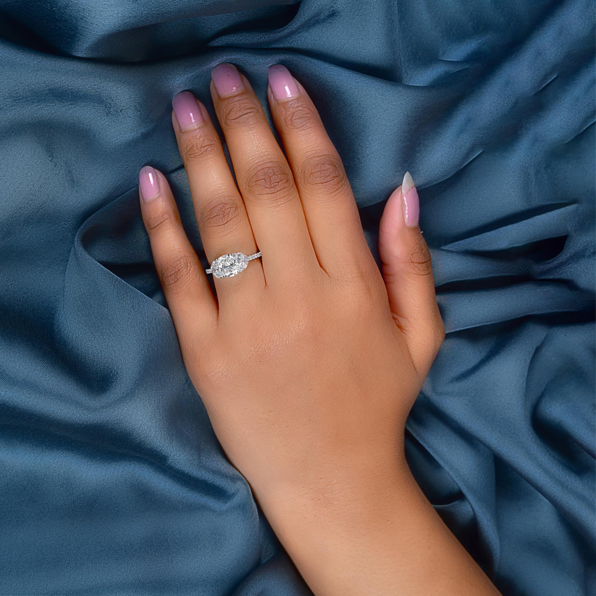 Baguette Cut 3.00 Carat SI/H Brilliant Cut Diamond Cluster Ring 18k White Gold Fine Jewelry For Sale