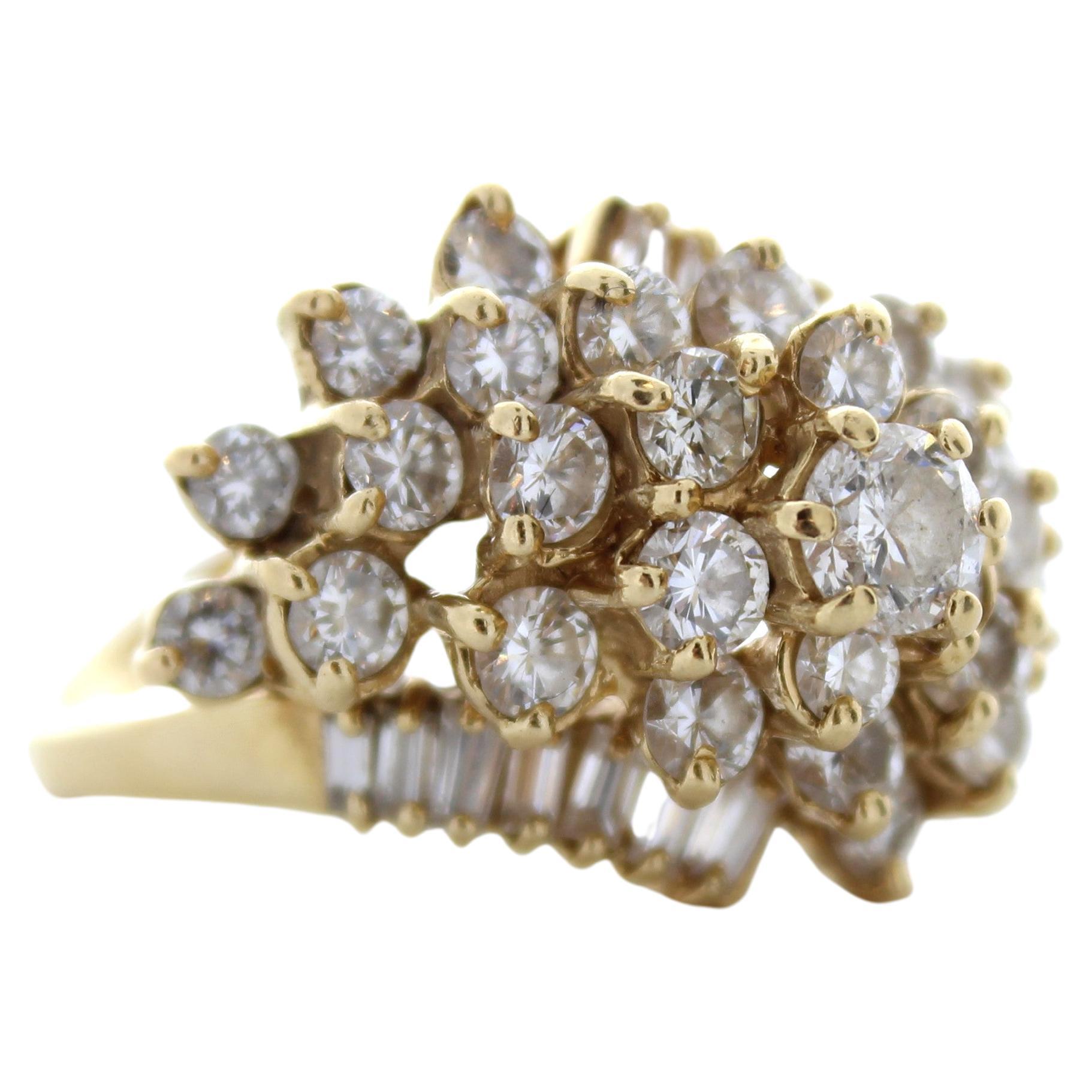 3.00 Carat Total Mixed Diamond Ring in 14k Yellow Gold For Sale