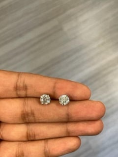 3.00 Carat Total Natural Round Diamond Studs in 14K White Gold