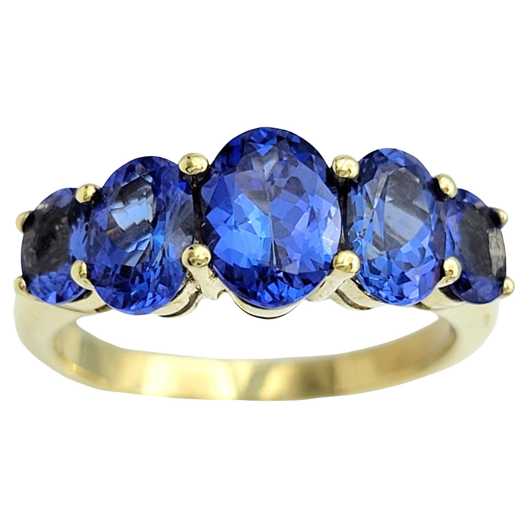 3.00 Carat Total Oval Cut Tanzanite 5 Stone Band Ring in 14 Karat Yellow Gold